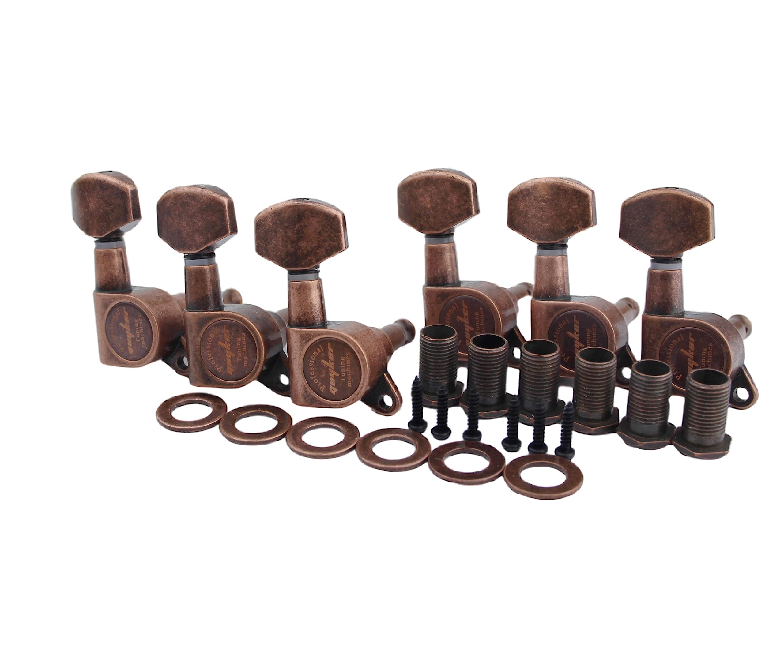 Guyker Guitar Machine Heads (6 for Right Hand) - 1:15 Closed String Tuning Key Peg Tuners with Hexagonal Handle Replacement for Electric or Acoustic Guitars (Antique Bronze)