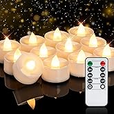 Homemory 12pcs Flameless LED Tea Lights with Remote & Timer, 400+Hours Realistic Flickering Battery Candles for Seasonal, Tabletop, and Centerpieces Decor