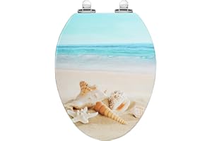 Angol Shiold Elongated Toilet Seat Molded Wood Toilet Seat with Quietly Close and Quick Release Hinges, Easy to Install also Easy to Clean (Elongated, Beach)