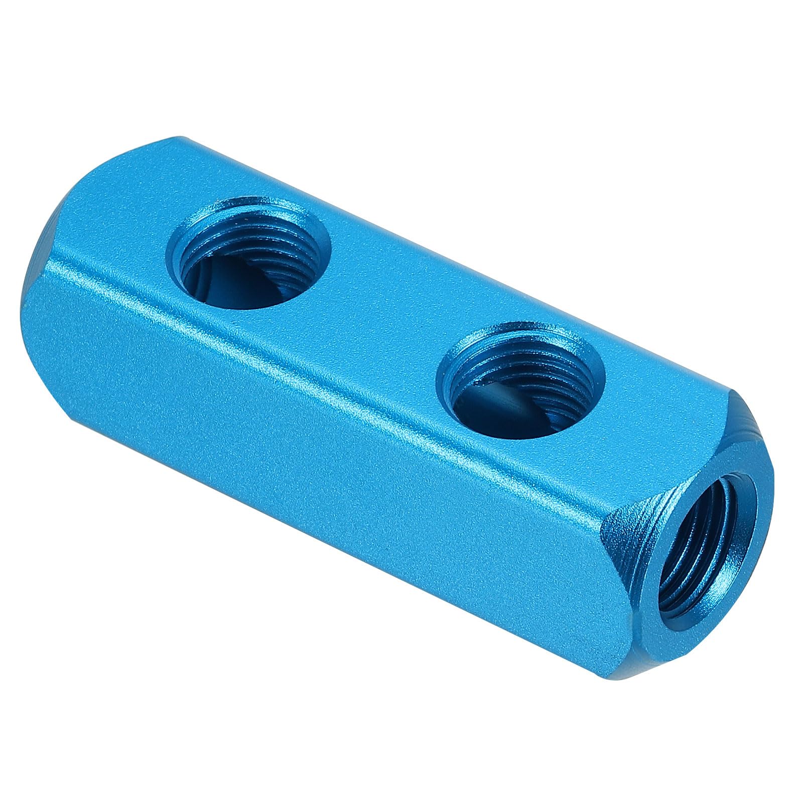 PATIKIL 2 Way 5 Port Air Manifold, G1/4 Inch Aluminum Air Hose Inline Manifold Block Splitter Pneumatic Air Hose Fitting, Blue
