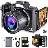 4K Digital Camera for Photography & Vlogging, 56MP Point and Shoot Digital Cameras with 180° Flip Screen, 16X Zoom Compact Travel Camera, Portable Cámara for Adults & Beginners with 32GB SD Card
