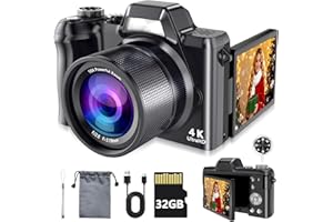 KASUKANI 4K Digital Camera for Photography & Video, 56MP Vlogging Camera with 3" 180° Flip Screen, 16X Zoom Compact Travel Camera, Digital Cameras for Adults & Beginners with 32GB SD Card