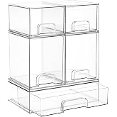 Vtopmart Stackable Storage Drawers Set of 5, Clear Plastic Organizer Bins for Baby Bottle, Beauty Supplies Storage, Ideal for