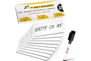 X-bet MAGNET Dry Erase Magnetic Labels - Reusable Sticky Notes - Magnetic Notepads for Refrigerator (White, 25)
