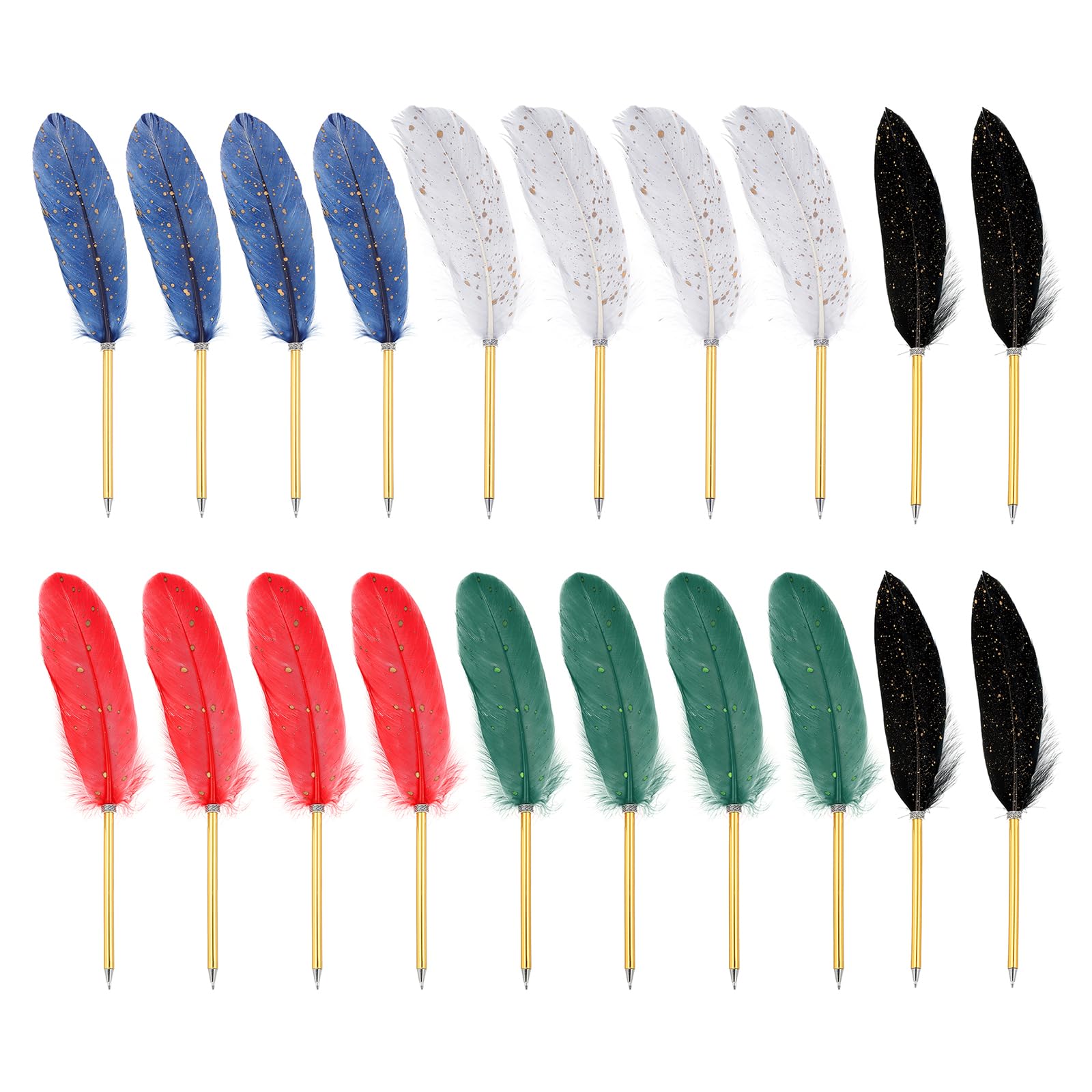PATIKIL 20 Pcs Feather Ballpoint Pens Bulk 0.5mm Ink Vintage Plated Rod Quill Writing Pens for Office, Wedding Guest Signature