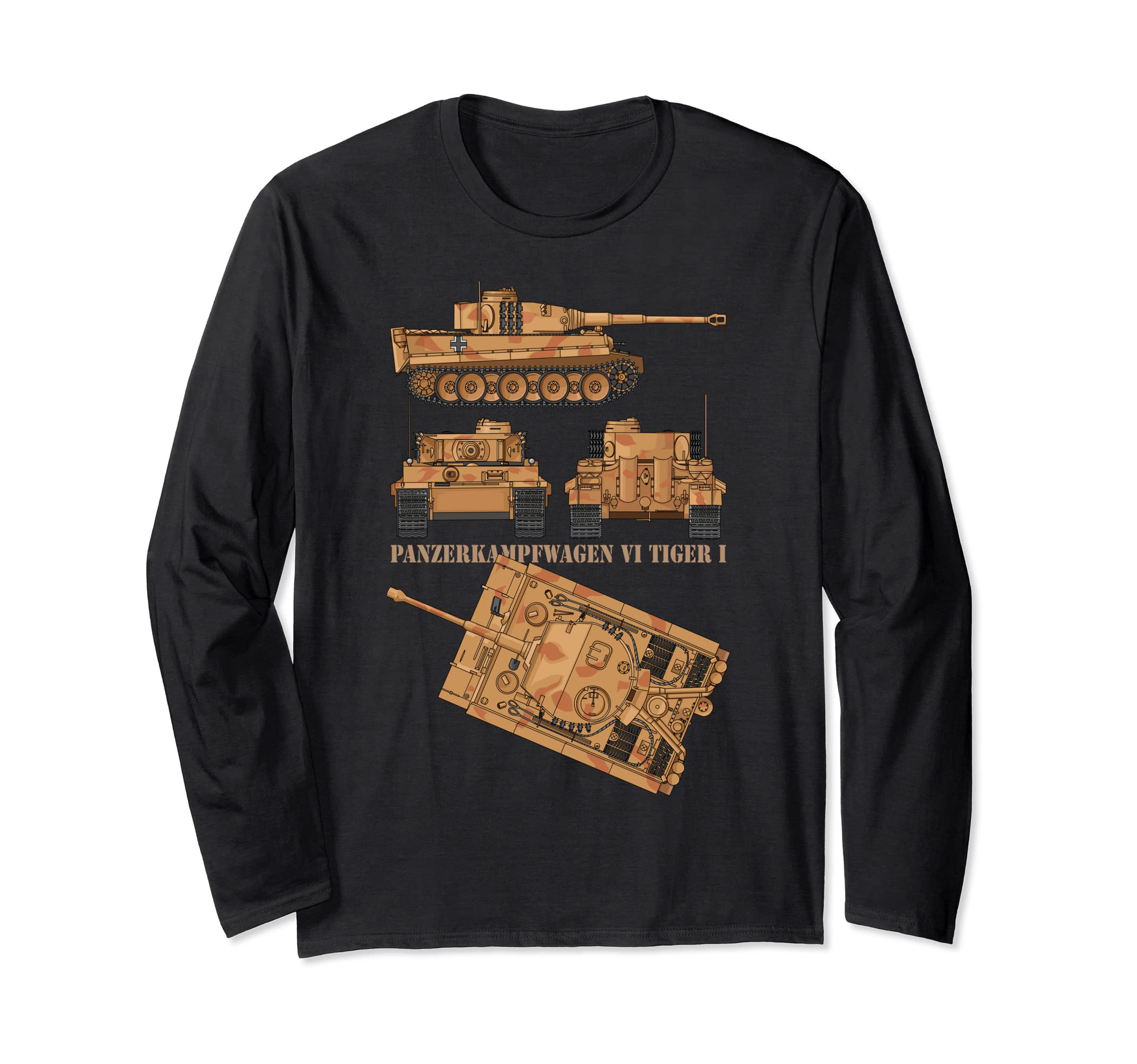 Panzer VI Tiger I WW2 German Military Tanks Diagrams Long Sleeve T-Shirt