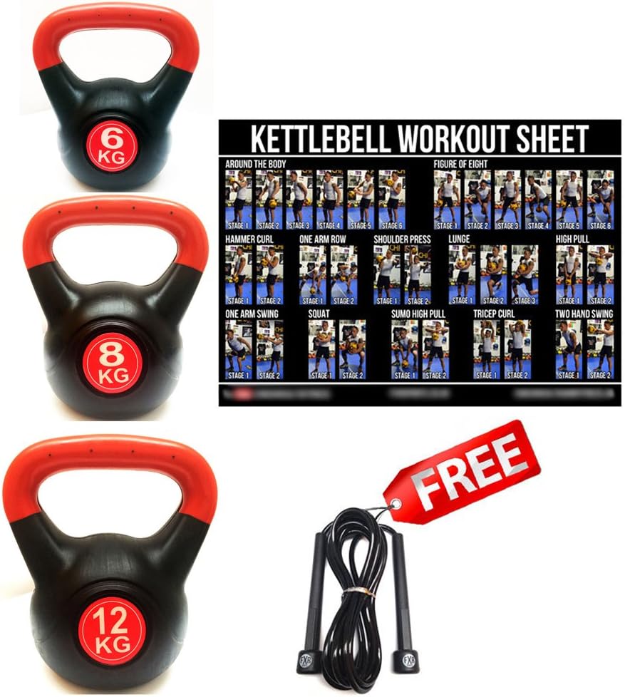 FXR Sports 26KG KETTLEBELLS GYM STRENGTH WEIGHTS VINYL KETTLEBELL SET