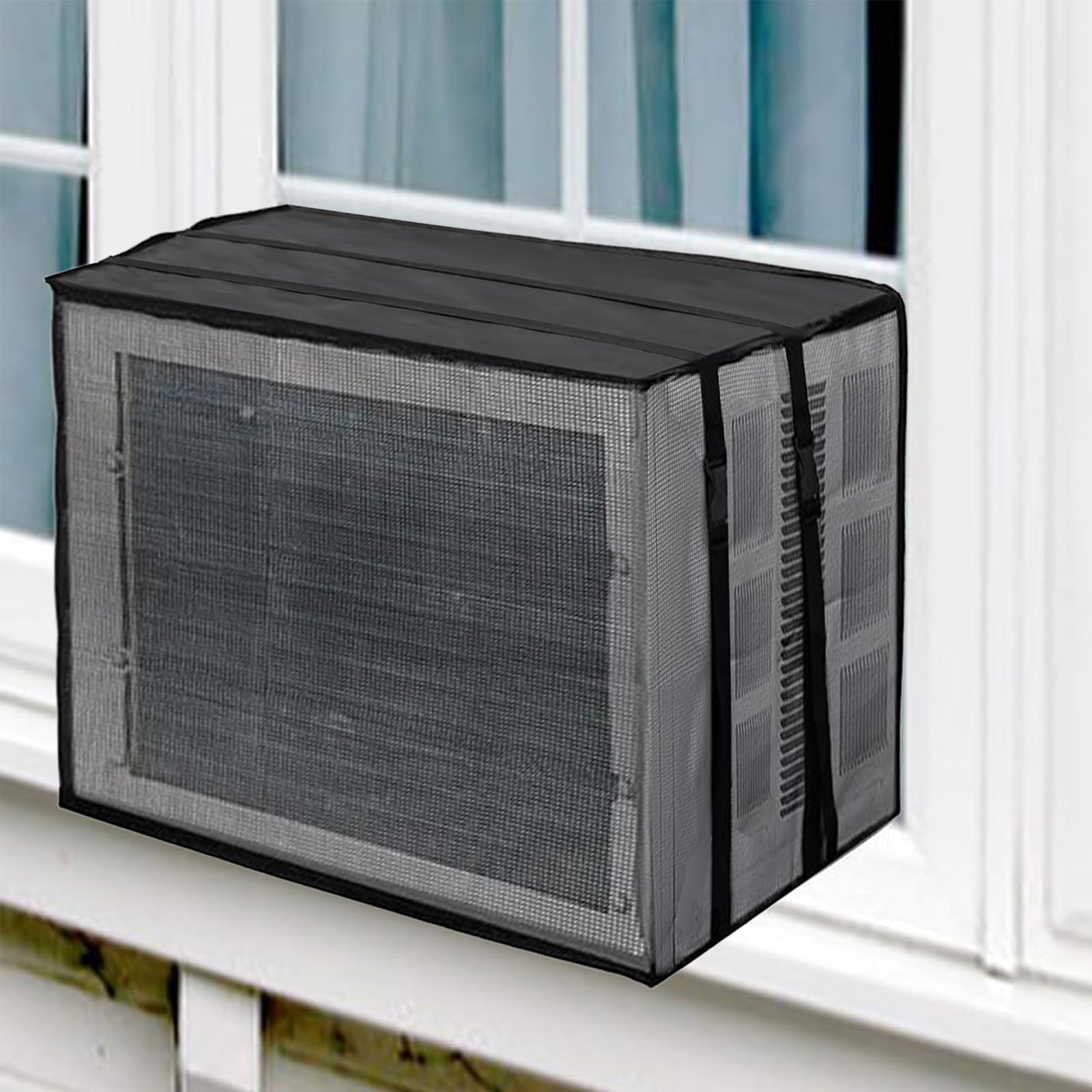 Photo 1 of JFGLORIX Newest Design Mesh Window Air Conditioner Cover for Outside?Dust-Proof Waterproof Window AC Unit Cover? All Seasons AC Cover Protect Against Leaves,Weeds,and Debris(21.5Wx16Dx15H), BLACK