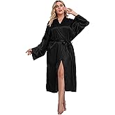 Women's Plus Size Satin Kimono Robes Long Silky Bathrobe Lightweight Sleepwear Wedding Dressing Gown