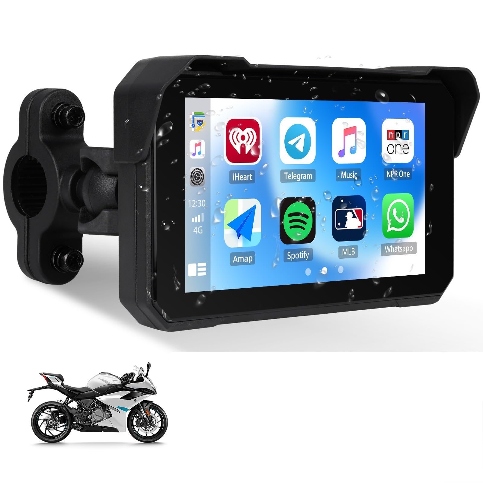 Photo 1 of CAMECHO Wireless Motorcycle CarPlay & Android Auto 5 inch Touch Screen Waterproof Portable Moto Car Play Screen with Bluetooth, Navigation, Siri, Google Assistant for Motorbike