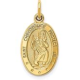 14k Yellow Gold Saint Christopher Oval Pendant Necklace for Travel Protection Catholic Jewelry with Divine Medallion Faith Charm Religious Symbol Mens or Womens Christian Gold Spiritual Pendant