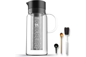MAVOCOFFEE Cold Brew Coffee Maker, 34oz/1L Iced Coffee Pitcher with Removable Stainless Steel Filter, Glass Cold Brew Pitcher for Homemade Iced Coffee, Ice Tea