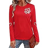 RECUTEWU Long Sleeve Valentines Shirt for Women: Love Heart Graphic Tshirt Valentine Day Gifts Pullover Tops
