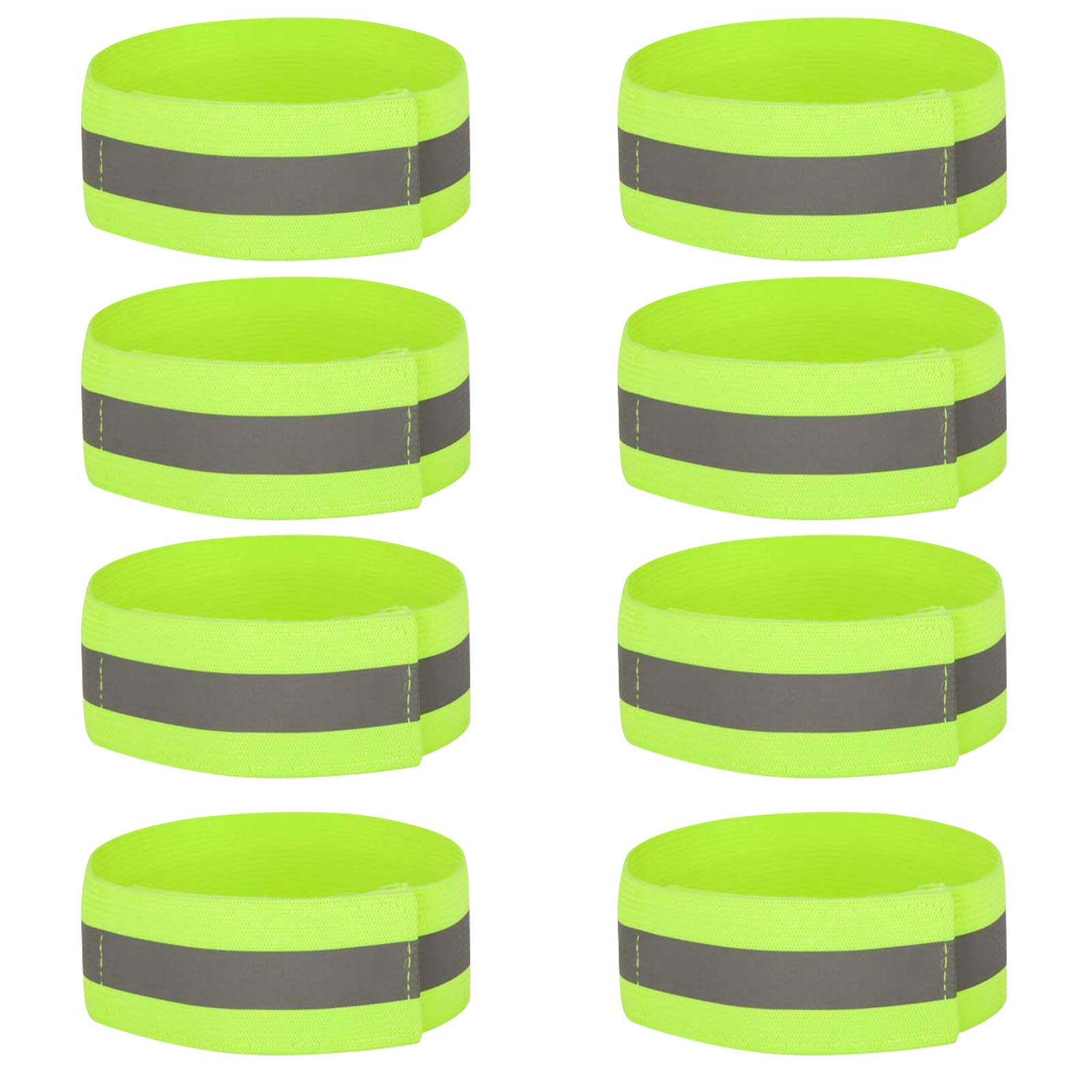 8 PCS High Visibility Armbands, Running Safety Gear Reflective Wristbands Bike Ankle Bands Reflector Armband Hi Vis Arm Straps High Vis Security Arm Band Reflective Bands For Walking Cycling