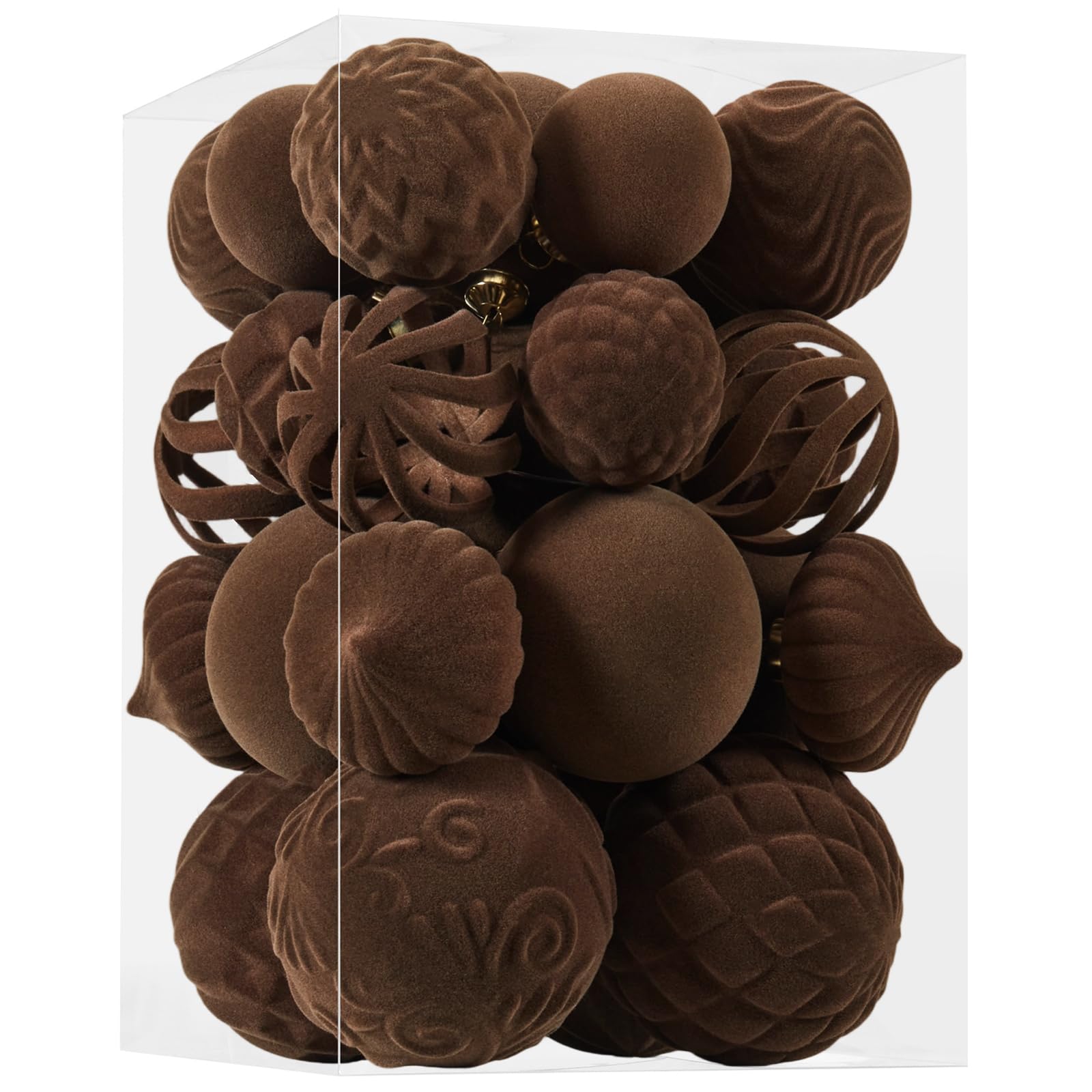 Photo 1 of 30pcs Velvet Christmas Ball Ornaments, Flocked Shatterproof Christmas Ornaments Hanging Xmas Tree Decorations Set for Home Party Holiday Decor (Multi-Size, Brown)