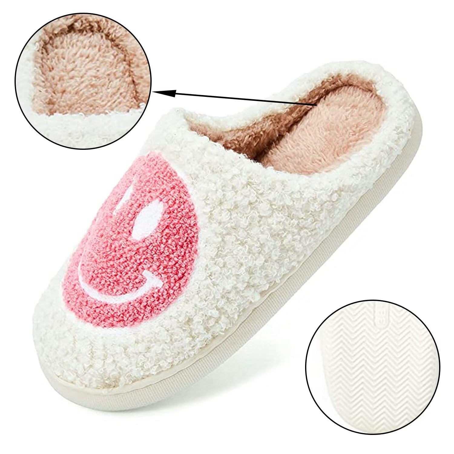KEYUSHOP Happy Face Slippers for Kids Smile Face House Slippers Soft Plush Warm Preppy Slipper Anti-Slip Winter Fuzzy House Shoes for Toddler Girls
