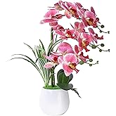 W&W Artificial Orchid Plants and Flowers with Vase, Fake Faux Orchid in Ceramic Pot,19”, Pink