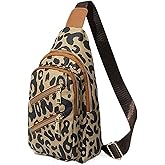 YHSHYZH Leopard Sling Bag for Women & Men, Leather Crossbody Bag, Small Backpack Purses, Waterproof Chest Daypack Shoulder Bag, Cheetah Valentine's Day Gifts for Gym Work Hiking(Light brown strap)