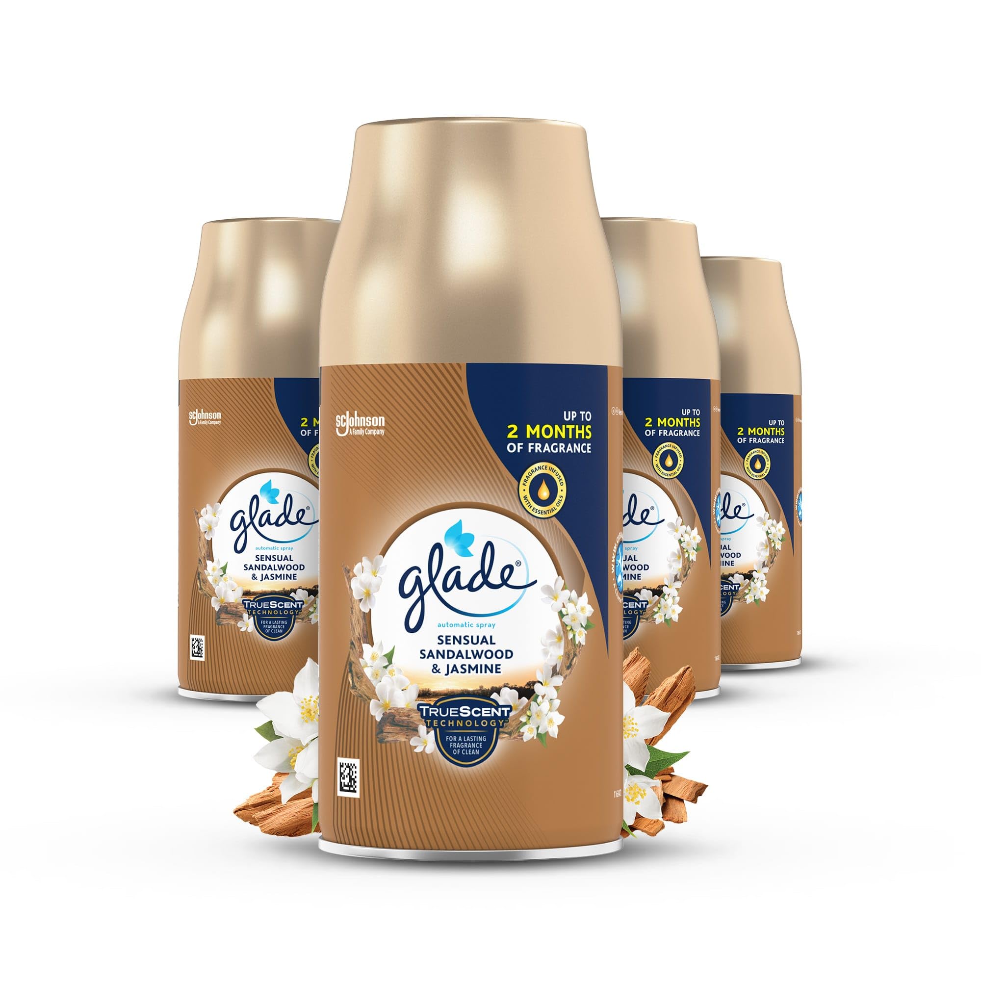Glade Automatic Air Freshener Refills, Room Spray & Odour Eliminator, Sandalwood & Jasmine, Pack of 4 (4 x 269 ml)