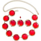 QOCAOFIG 5Pcs Halloween Cosplay Waist Belt for Women, Acrylic Gems Rhinestone Belts with Adjustable Chain