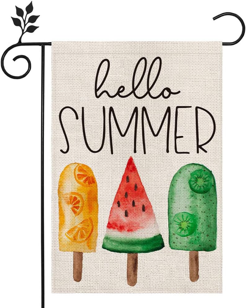 CROWNED BEAUTY Hello Summer Ice Cream Garden Flag 12×18 Inch Double Sided Vertical Yard Outdoor Decoration CF157-12