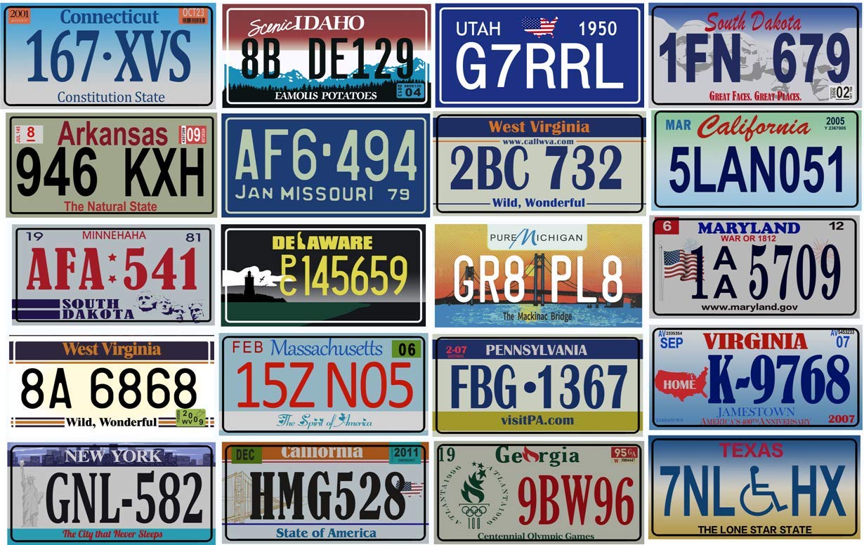OPO 10 - Set of 20 USA car registration plates in metal - replicas of real American plates (V6 + V7 + V8 + V9)