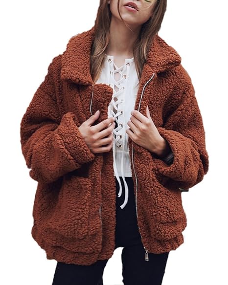 Shallgood Damen Mantel Plüschjacke Winter Winterjacke Steppjacke Warmen Outwear Reißverschluss Lange Ärmel Einfarbig Sexy Par