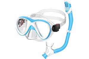Jwintee Kids Snorkel Set, Dry Top Snorkeling Gear for Kids, Diving Mask for Youth Boys Girls Age 5-15, Tempered Glass Swimming Goggles Combo Set, Anti-Fog Panoramic View Kids Snorkel Set