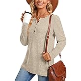 Aodemo Women's Henley Tops Fall Long Sleeve Button Up Tunic Casual Loose Winter Sweatshirt