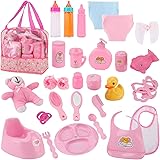 28 PCS Baby Doll Accessories Complete Car Set - Doll Feeding Pretend Playset for Kids, Girls with Magic Milk Bottles in a Sto