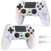 GamingBoy 2 Pack Wireless Controller for PS4, LED Controller for Ps4/Slim/Pro/PC with Adjustable RGB Light-up,Hall Effect Joystick,Dual Vibration,6-Axis Gyro,1000mAh Battery,USB C Port- White