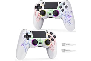 GamingBoy 2 Pack Wireless Controller for PS4, LED Controller for Ps4/Slim/Pro/PC with Adjustable RGB Light-up,Hall Effect Joystick,Dual Vibration,6-Axis Gyro,1000mAh Battery,USB C Port- White