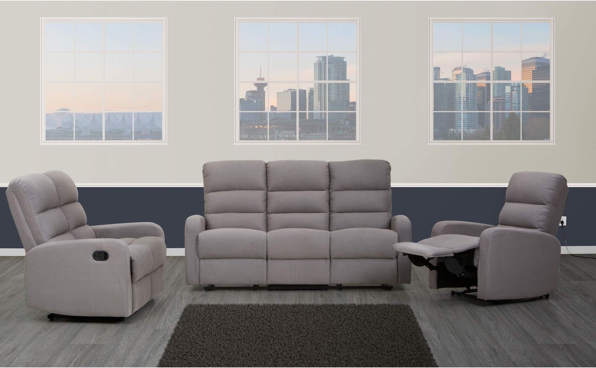 JTF Mega Discount Warehouse Oxton Recliner Sofa Fabric 3 Seater Grey