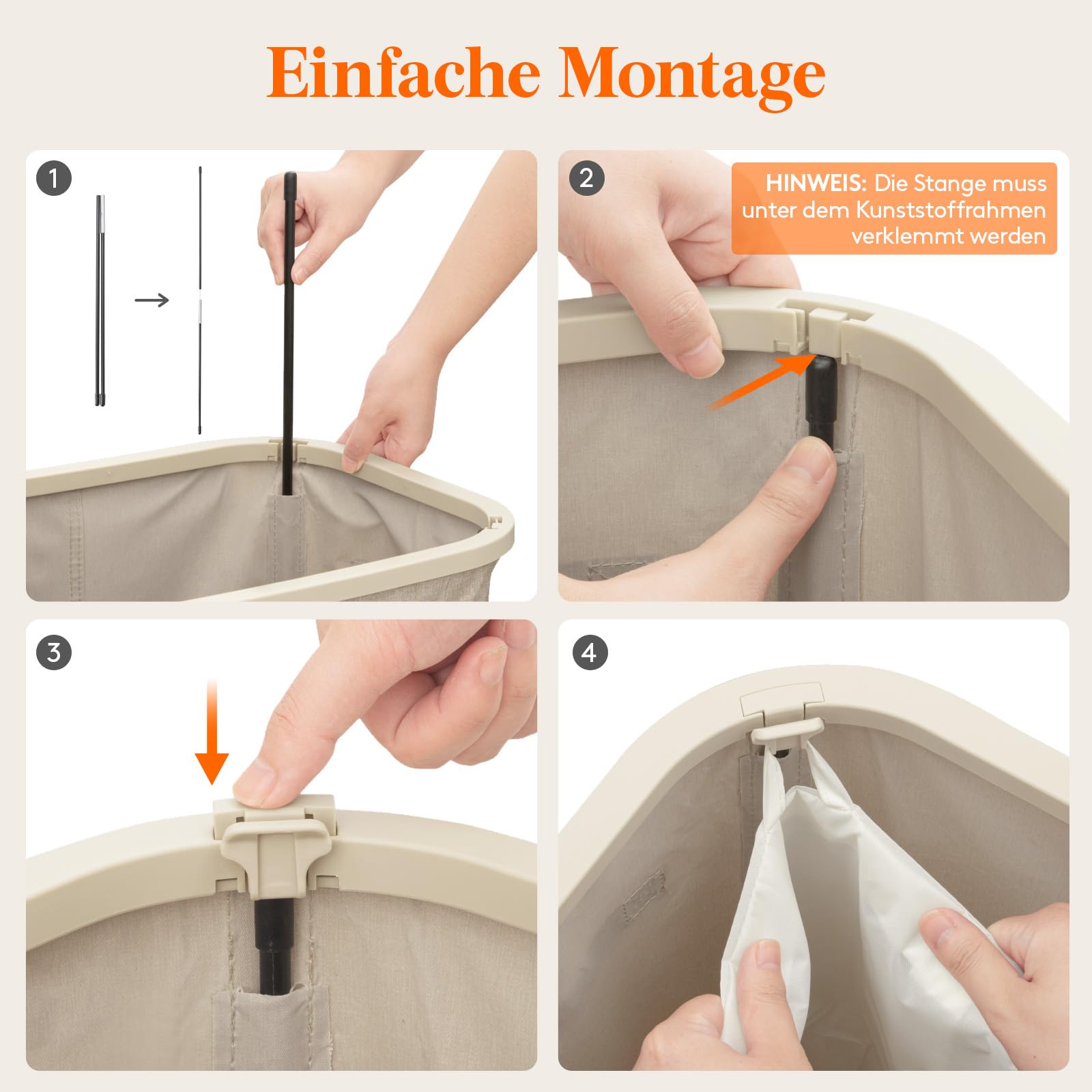 Lifewit 105L Wäschekorb mit Deckel, hoher Wäschekorb mit Kunststoffrahmen, faltbarer großer Wäschekorbsammler, Wäschekörbe für Schlafzimmer, Bad, Beige 2