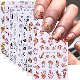 8Sheets Fall Leaves Nail Art Stickers, 3D Black Leaf Flowers Love Autumn Leaves Adhesive Nail Stickers Nail Supplies Flower Designs Slider Decal for Women Nail Decorations Thanksgiving Day Accessories