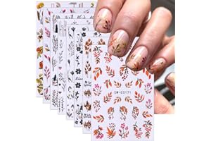 BSBTBZ 8Sheets Fall Leaves Nail Art Stickers, 3D Black Leaf Flowers Love Autumn Leaves Adhesive Nail Stickers Nail Supplies Flower Designs Slider Decal for Women Nail Decorations Thanksgiving Day Accessories