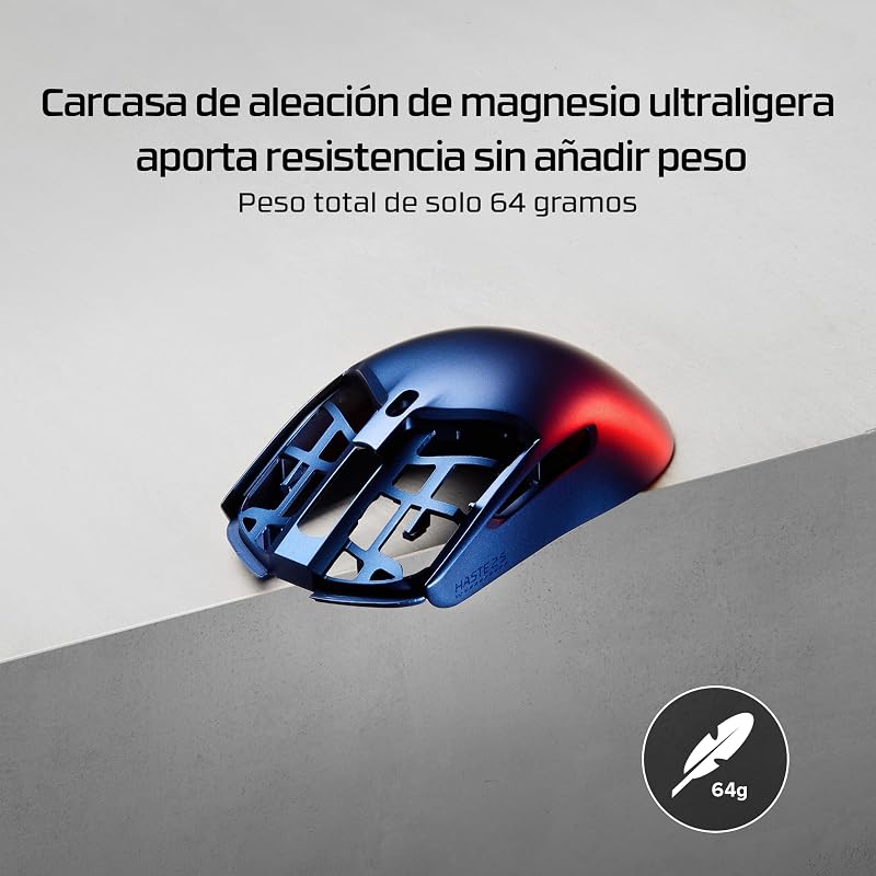 Pulsefire Haste 2 S - Ratón Gaming inalámbrico, Carcasa de magnesio, Ultra-Ligero 64g, batería 120h, Glass Skates, Sensor 26K, Color Plata