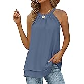 WEESO Womens Halter Tank Tops Summer High Neck Double Layers Sleeveless Tops
