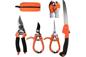 COR CORDIUM 6Pcs Pruning Shears Set with Bypass Pruning Shears, Garden Scissors, Pruning Snips,Saw,Gloves,Storage Bag,Handheld Garden Shears Set for Plant