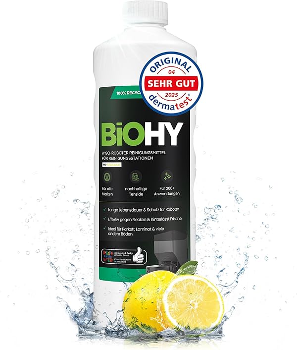 BiOHY Wischroboter Reiniger für Station mit Frischeduft (1L) | Bodenreiniger Wischroboter & Reinigungsmittel für Saugwischer und Saugroboter Konzentrat für Parkett, Fliesen & Hartböden