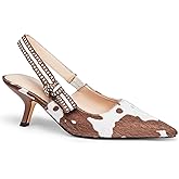 Coutgo Womens Slingback Kitten Heels Closed Pointed Toe Bowknot Knitted Slip On Work Pumps Dress Shoes