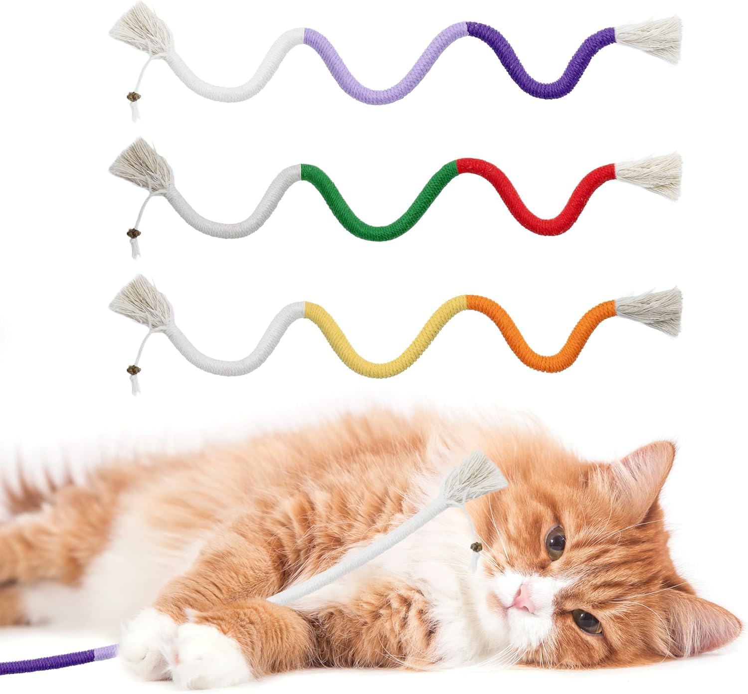 MisFun Sisal Rope Toys for Cats, 3 Pieces Rope Toy for Cats, Interactive Cat Toys, Indoor Cat Toys, Cat Toy for Cleaning Teeth and Stress Relief