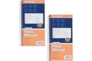Adams Phone Message Book, 5.25 x 11 Inch, Spiral Bound, 2-Part, Carbonless, 4 Messages per Page, 400 Sets, 2-Pack, White and Canary (S1154-2D)