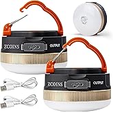 ZCOINS 2 Pack Camping Lights Lanterns, USB Rechargeable LED Tent Light with Magnetic Base, 4 Modes with Hook, Portable Waterp