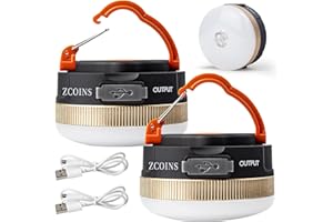 ZCOINS 2 Pack Camping Lights Lanterns, USB Rechargeable LED Tent Light with Magnetic Base, 4 Modes with Hook, Portable Waterp