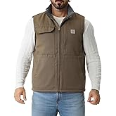 TUAOVA Men's Loose Fit Washed Duck Fleece-Lined Waterproof Workwear Mock-Neck Vest