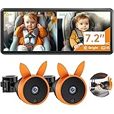 Babyvue BV3 PRO Dual Baby Car Camera – See 2 Kids Clearly with 7.2" HD Screen, 1080P Night Vision, 3-Level Brightness, Rear-Facing Monitor for SUV/Truck