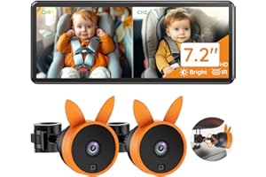 Babyvue Baby Car Camera for 2 Kids - 7.2" Large HD Display Dual Channel Baby Monitor, Clear 1080P IR Night Vision Car Seat Ca