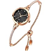 TOOCAT Women Analog Quartz Watch Metal Bracelets Rose Gold Watches with Glitter Diamonds Bracelet Waterproof Quartz Wristwatch for Female Womens