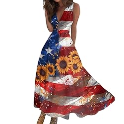 CHRATLHI Patriotic Dresses for Women Long Fourth of